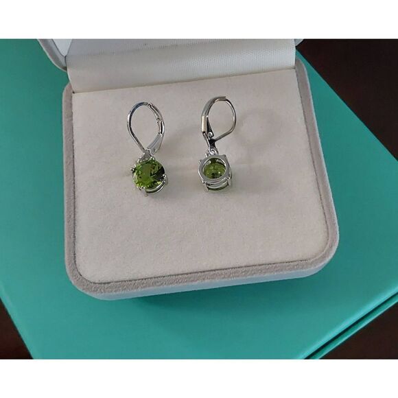 New~Pretty 2 Ct. Round Cut Lab Created Lime Peridot Leverback Dangle Earrings - Picture 2 of 2